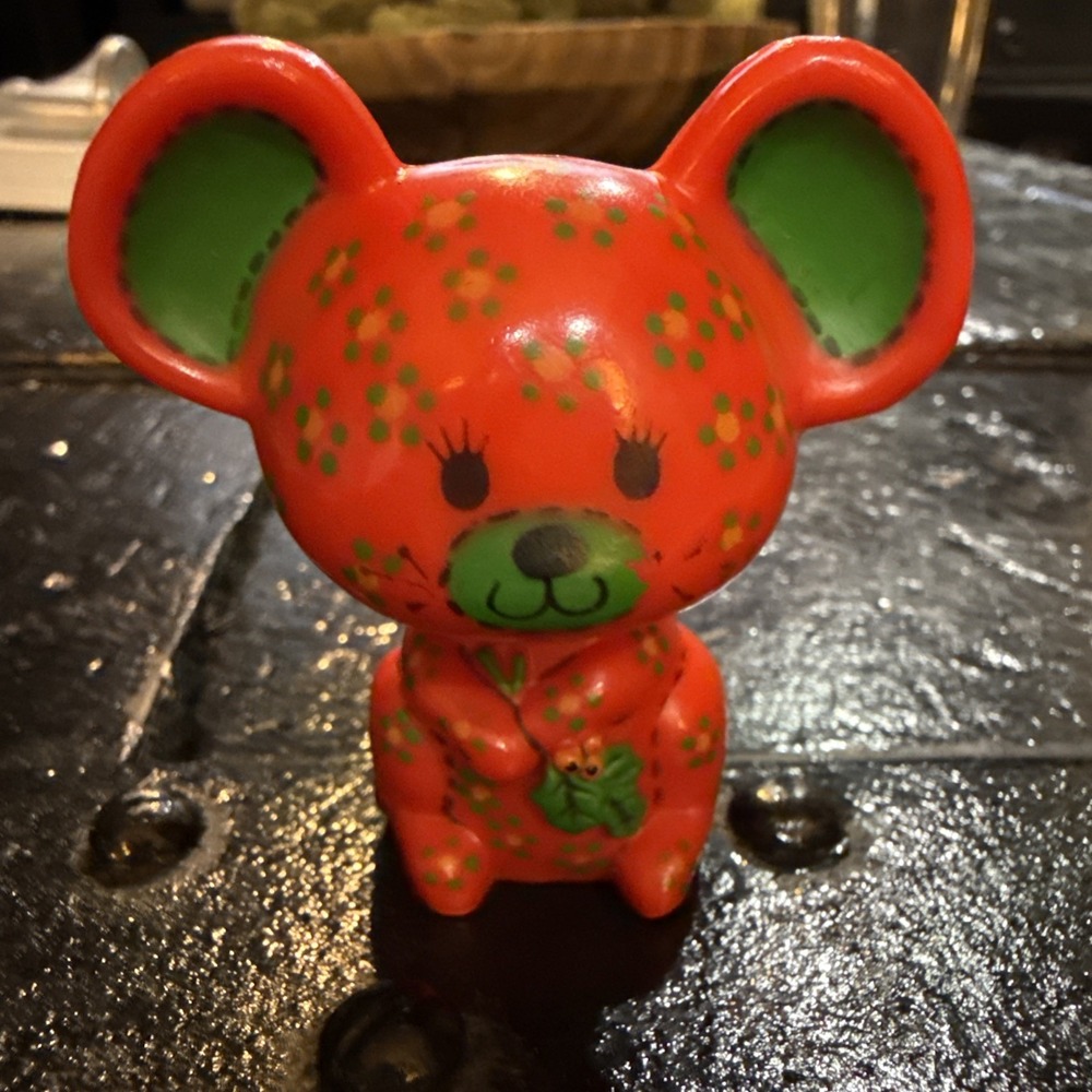 Vintage Calico Mouse Red and Green Christmas Miniature Hallmark (1977) Holiday